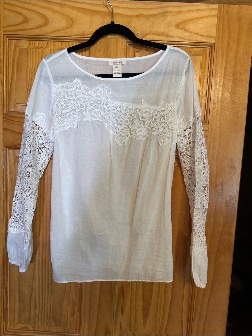 Sundance White Lace-Panel Long Sleeve Tunic